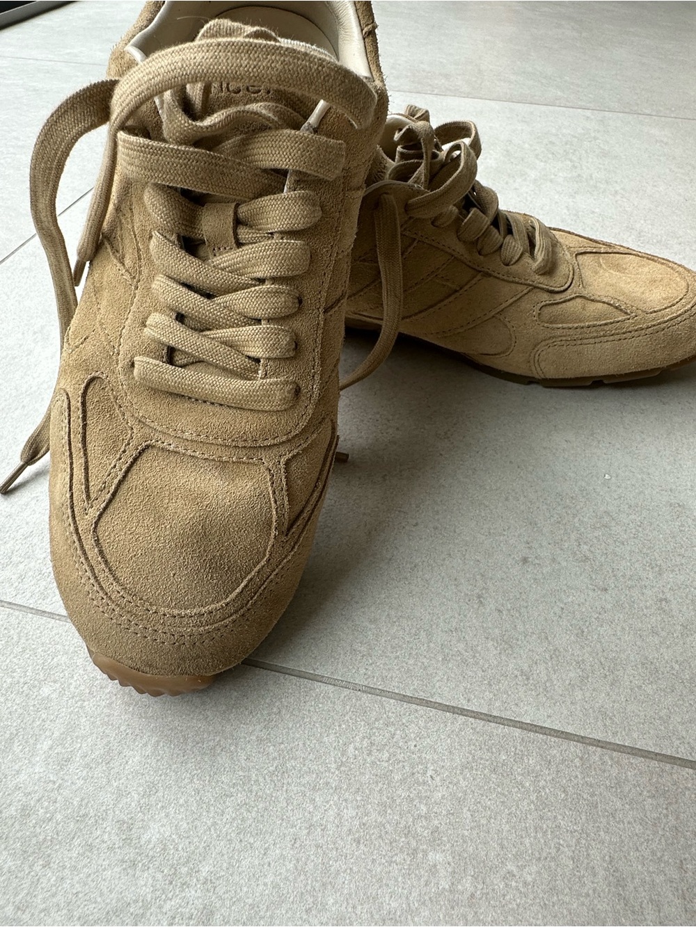 Women’s Suede Lace-Up Sneakers in Tan